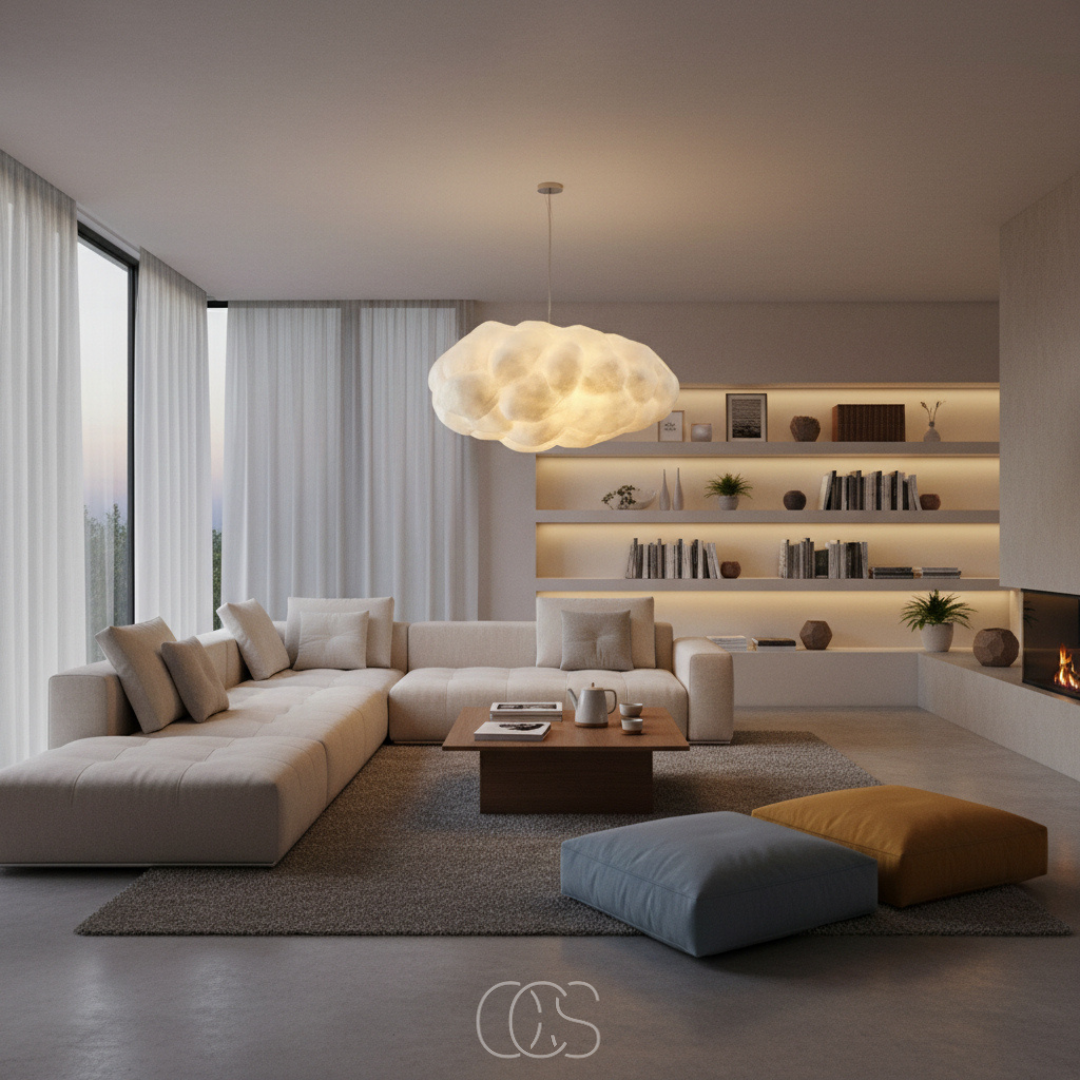 Suspension nuage en coton blanc diffus pour ambiance douce et chaleureuse chambre salon salle à manger | Koossa