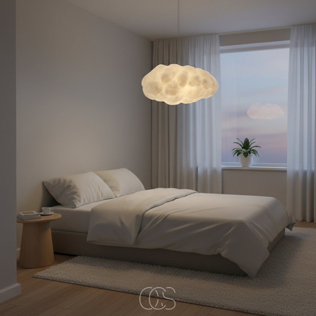 Suspension nuage en coton blanc diffus pour ambiance douce et chaleureuse chambre salon salle à manger | Koossa