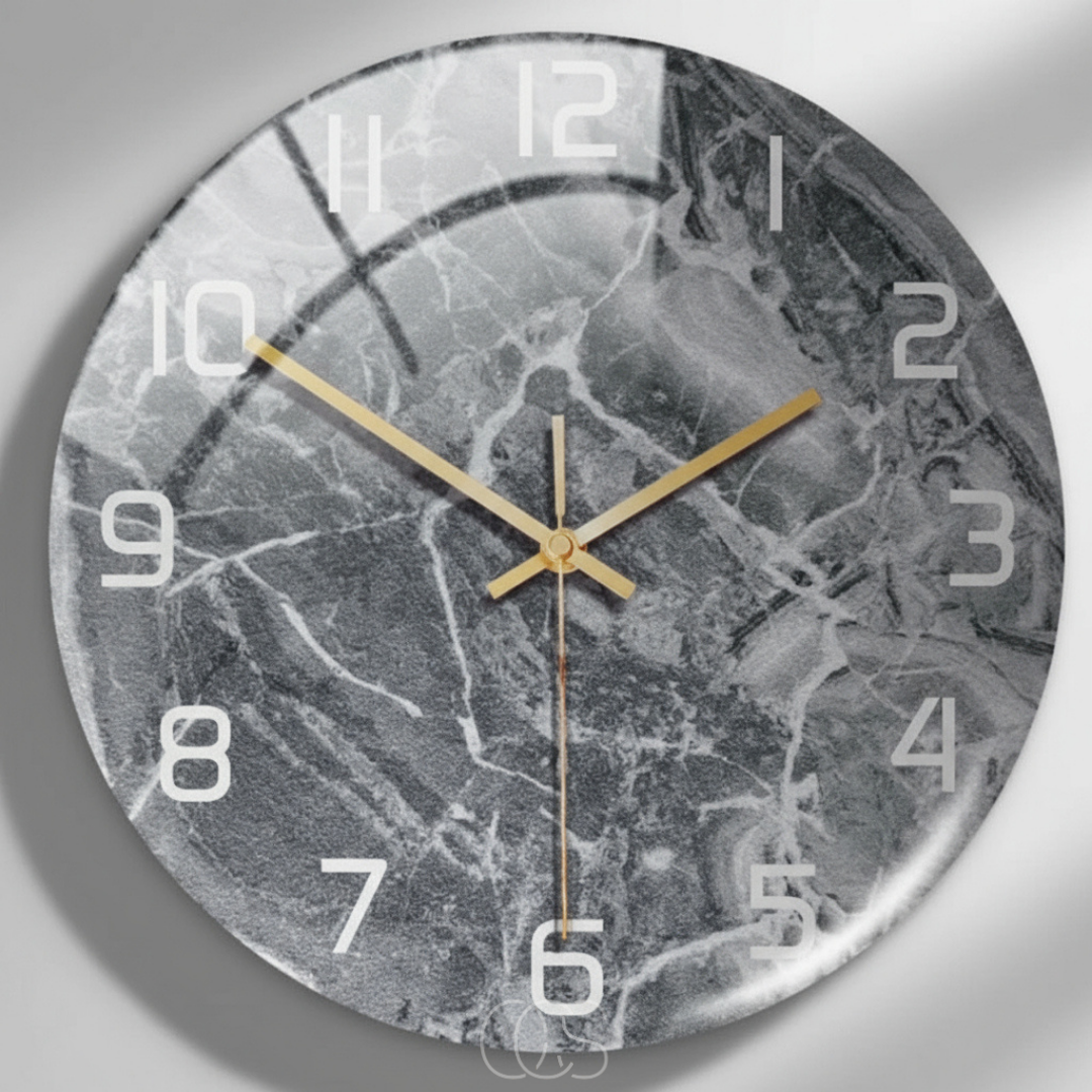Horloge murale silencieuse effet marbre blanc 30 cm design chic minimaliste moderne pour salon chambre bureau | Koossa