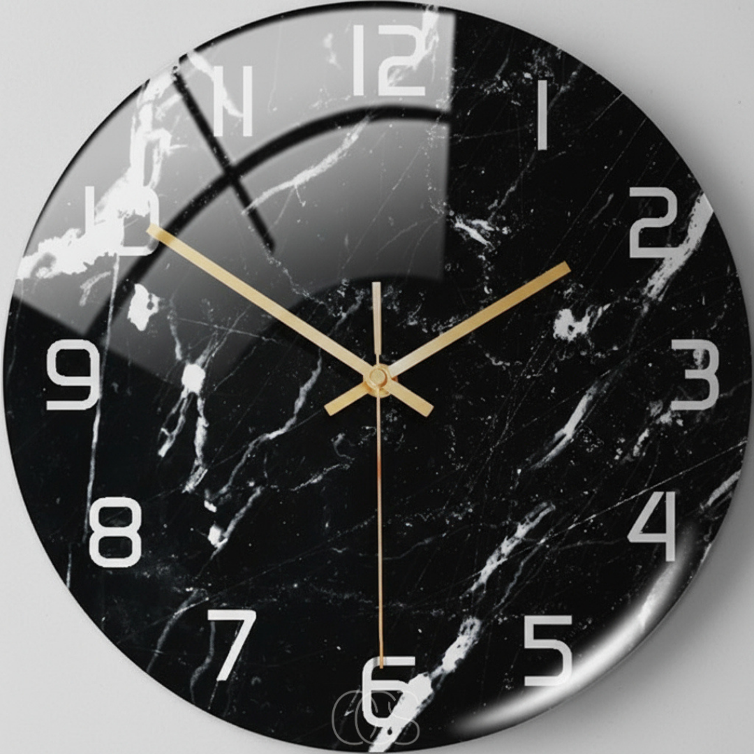 Horloge murale silencieuse effet marbre blanc 30 cm design chic minimaliste moderne pour salon chambre bureau | Koossa