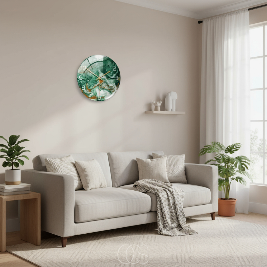 Horloge murale silencieuse effet marbre blanc 30 cm design chic minimaliste moderne pour salon chambre bureau | Koossa