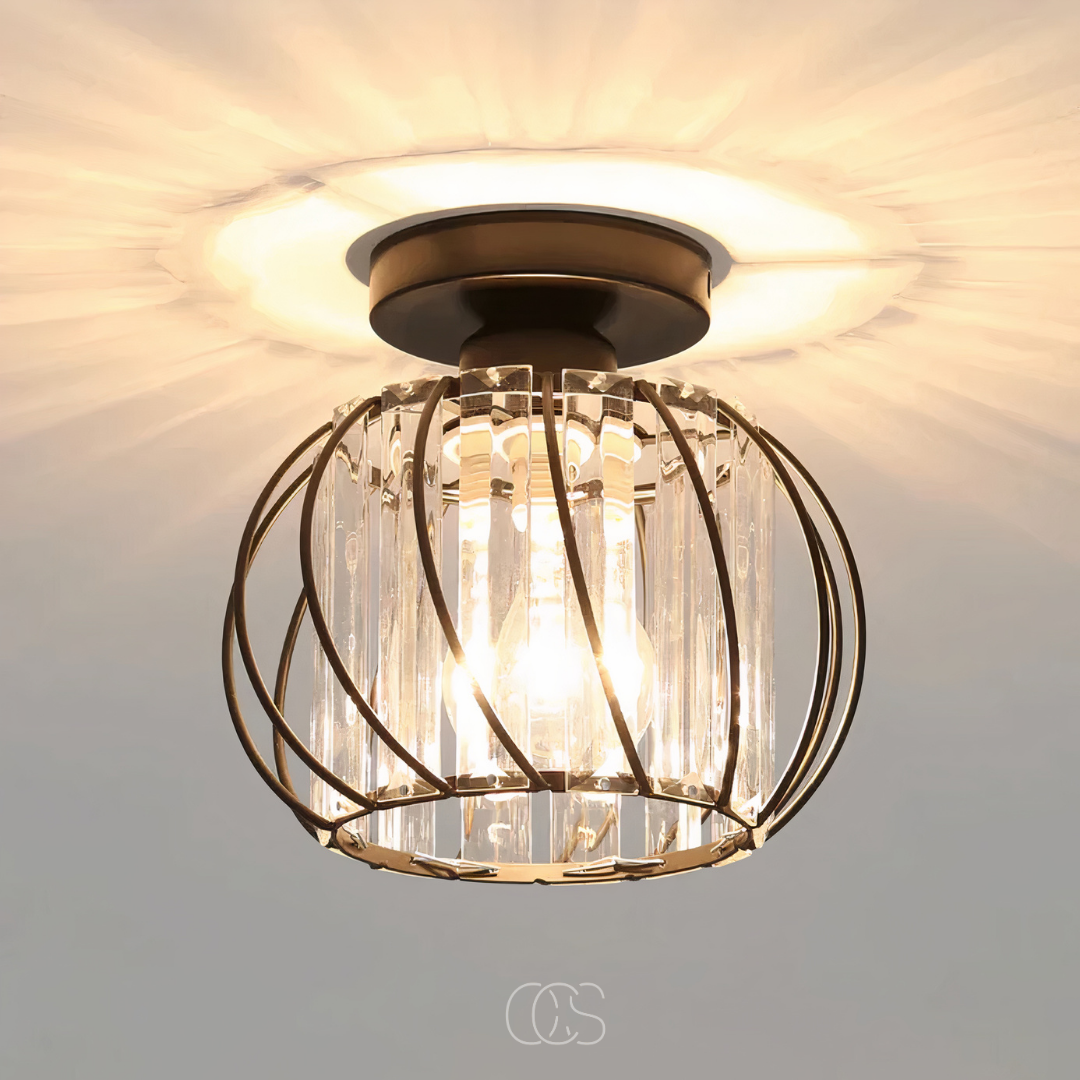 Plafonnier en verre soufflé et fer forgé Ø23 cm lumière diffuse douce pour hall chambre salon ambiance élégante | Koossa