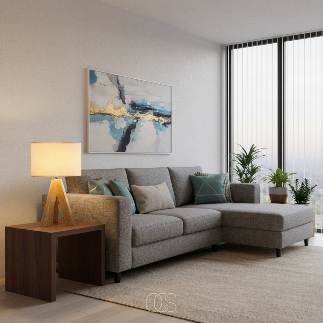 Lampe à poser en bois naturel et textile blanc sobre pour salon chambre chevet dressoir ambiance chaleureuse | Koossa