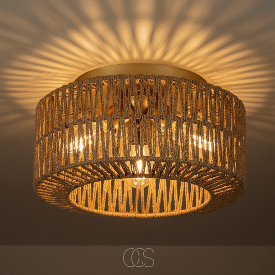 Plafonnier tressé en rotan naturel 30 cm à 3 températures de couleur pour ambiance bohème chaleureuse | Koossa