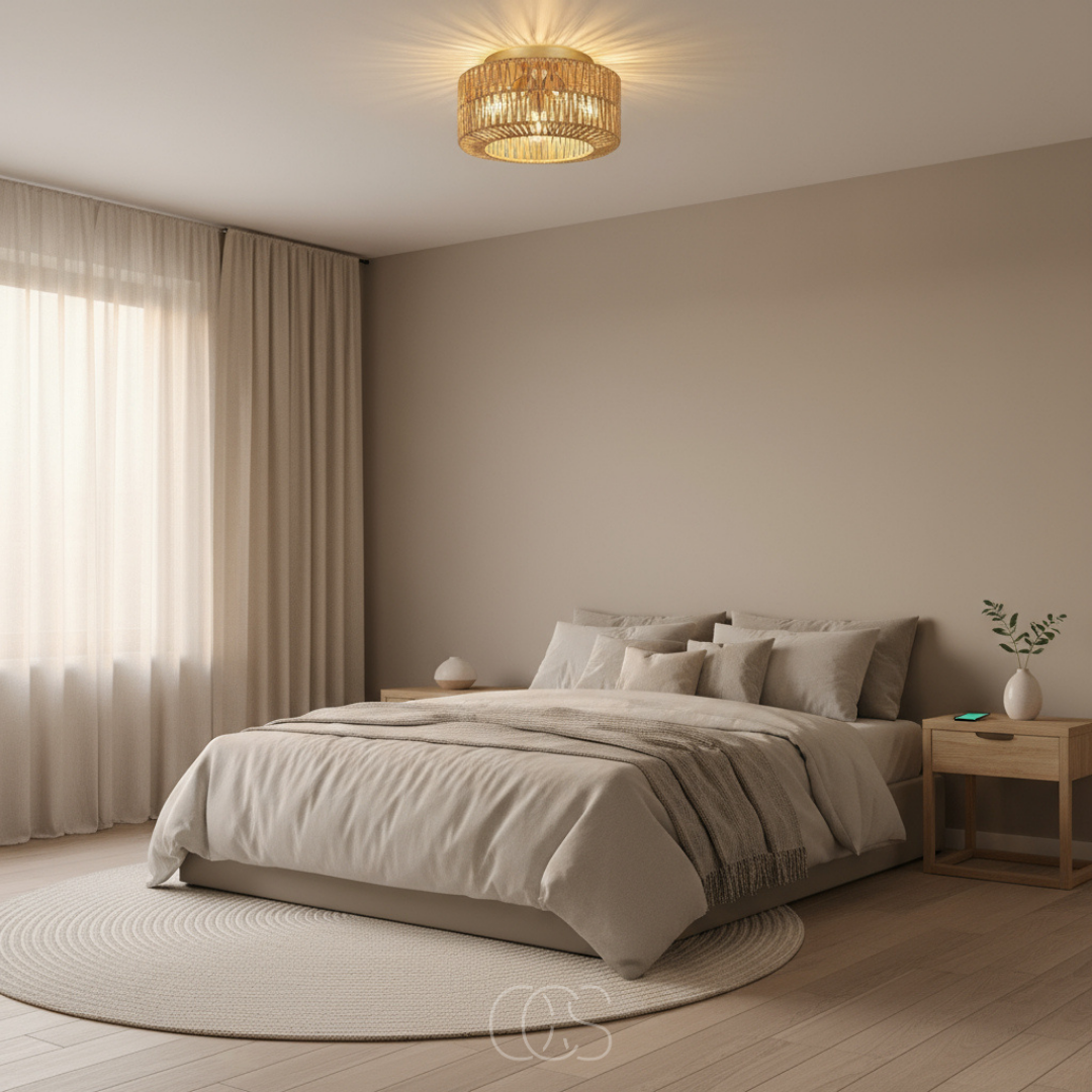 Plafonnier tressé en rotan naturel 30 cm à 3 températures de couleur pour ambiance bohème chaleureuse | Koossa