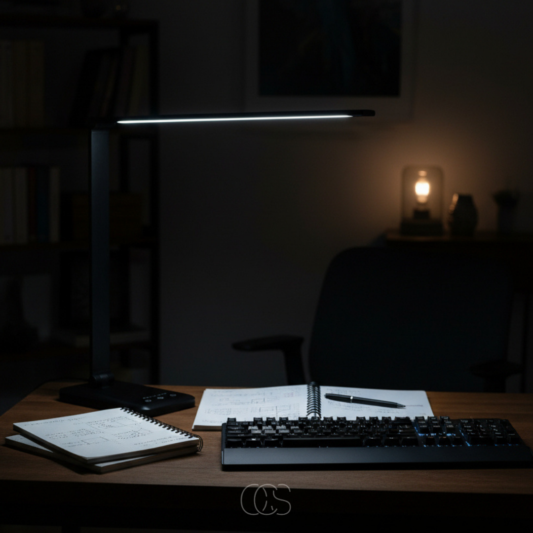 Lampe de bureau LED sans fil rechargeable USB-C tactile avec variateur et trois températures de lumière noire | Koossa