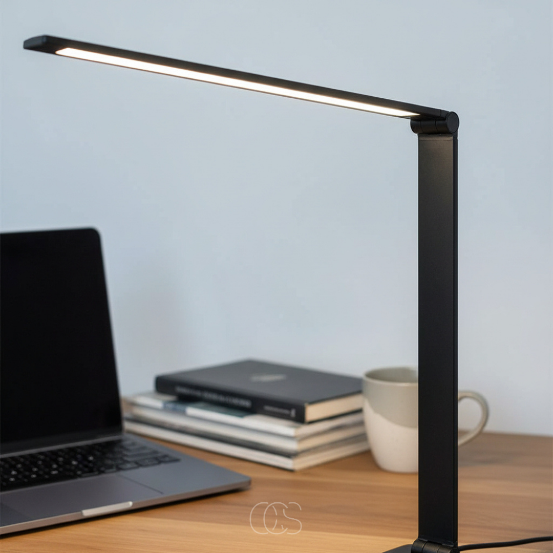 Lampe de bureau LED sans fil rechargeable USB-C tactile avec variateur et trois températures de lumière noire | Koossa