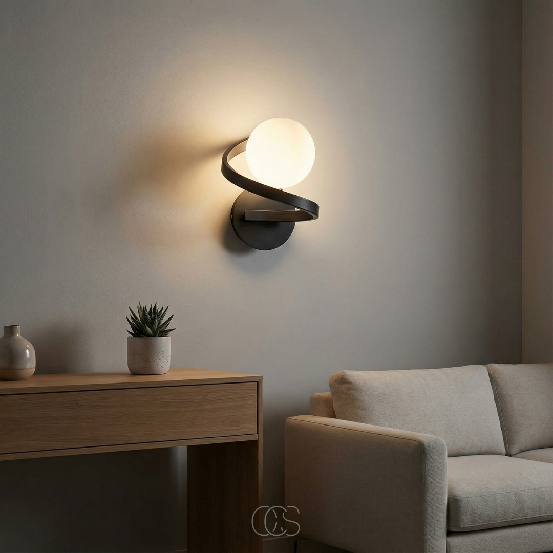 Applique murale ronde en verre dépoli noir IP44 étanche pour hall, chambre et salle de bains au style moderne | Koossa