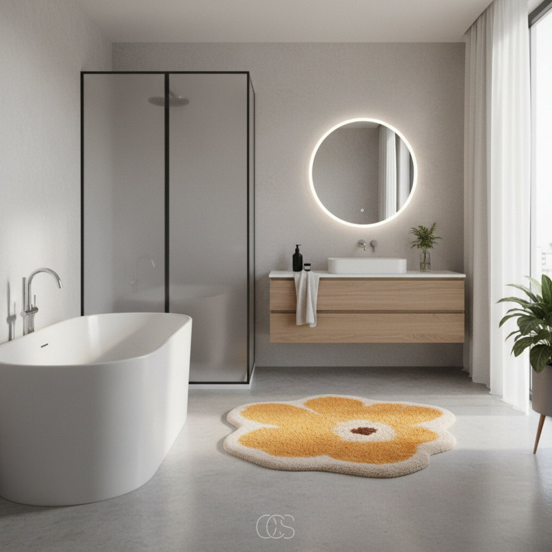 Tapis de bain en forme de fleur antidérapant absorbant douceur confort salle d'eau décoration textile | Koossa