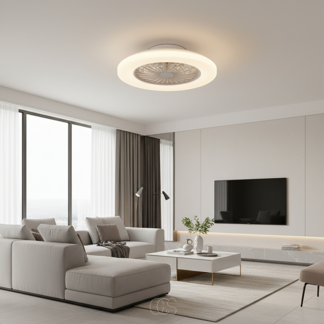 Ventilateur de plafond LED moderne avec éclairage intégré réglable dimmer silencieux blanc moteur DC économique | Koossa
