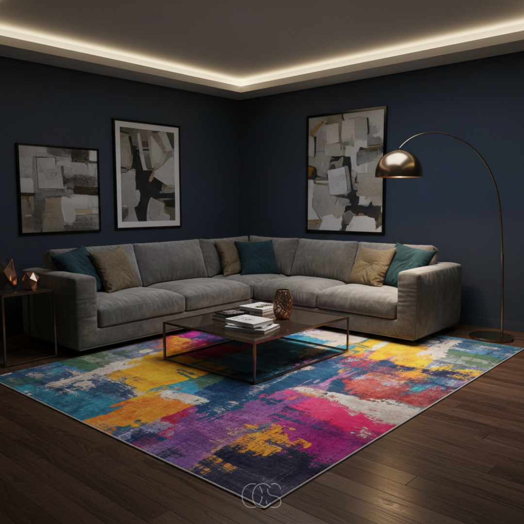 Tapis Abstract Multicolore 200×230 cm Motif Marbré Moderne Salon Chambre Design Contemporain Polyester | Koossa