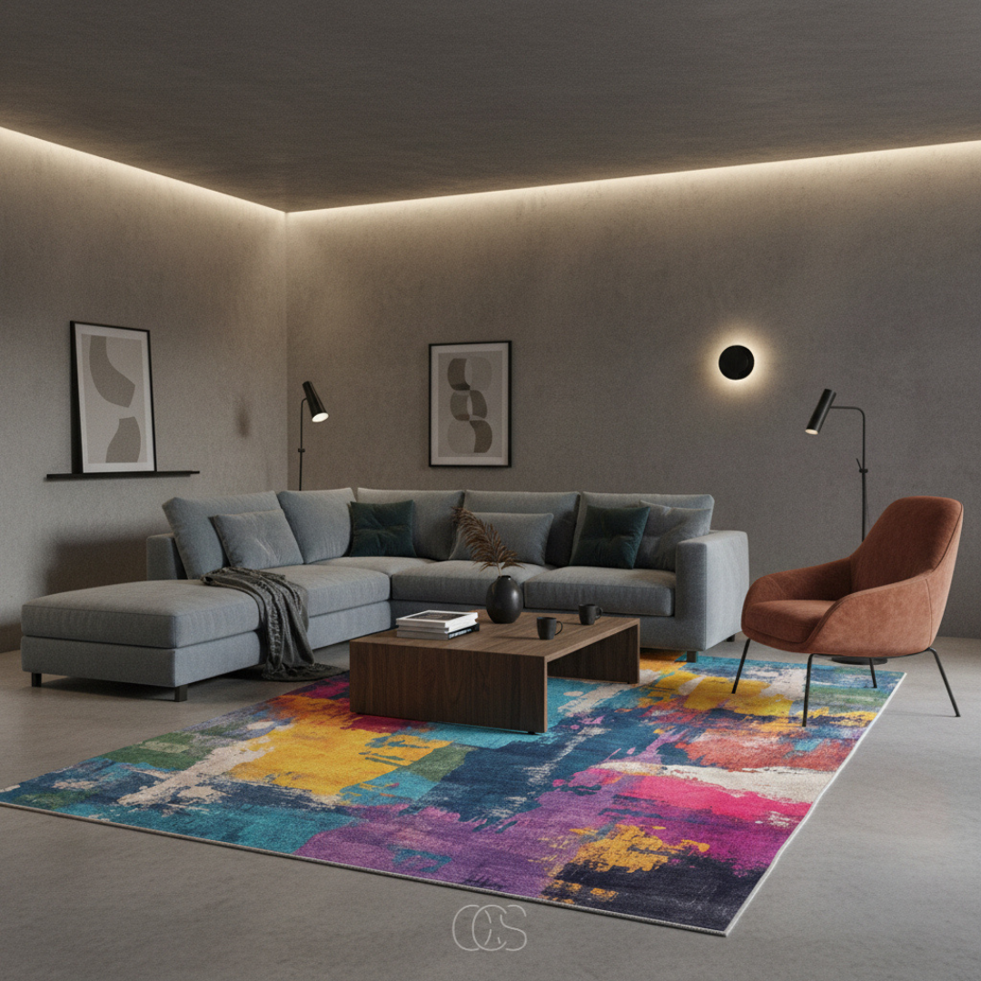 Tapis Abstract Multicolore 200×230 cm Motif Marbré Moderne Salon Chambre Design Contemporain Polyester | Koossa
