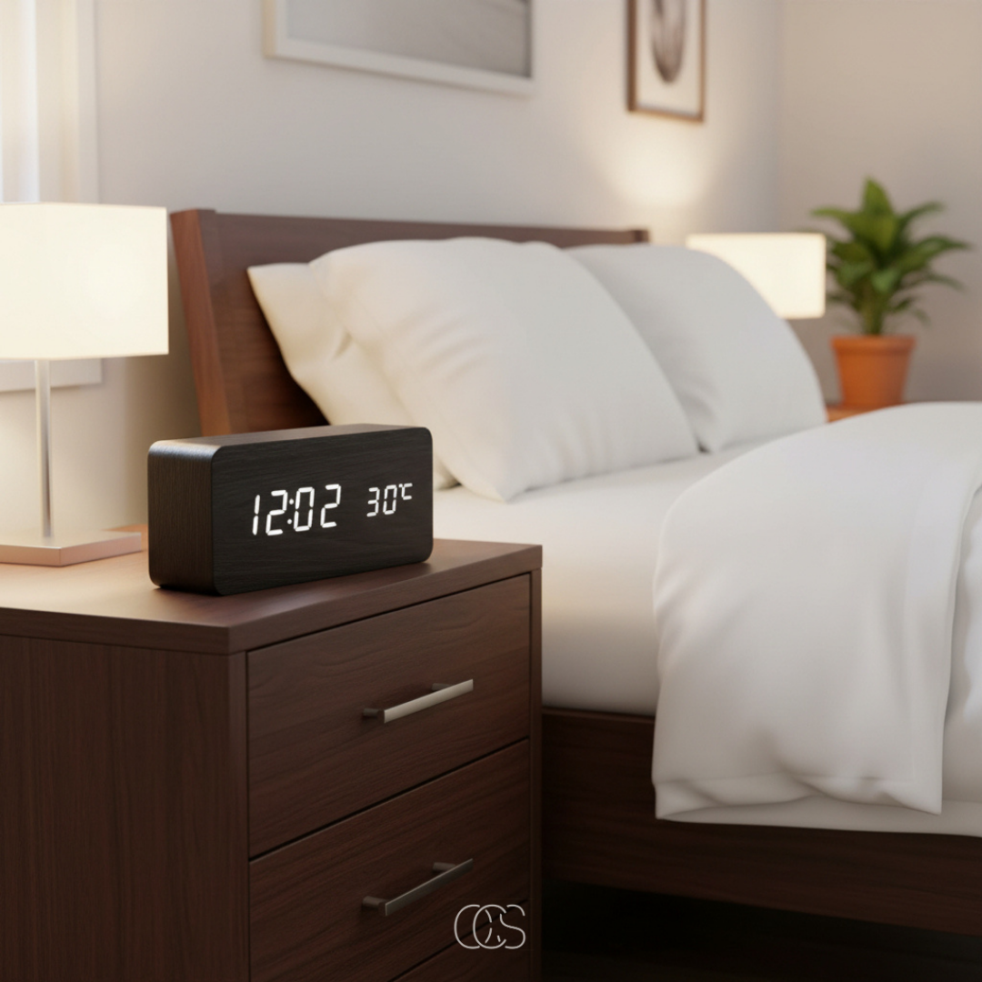 Réveil numérique multifonction avec chargeur sans fil, affichage LED, capteurs température et humidité | Koossa
