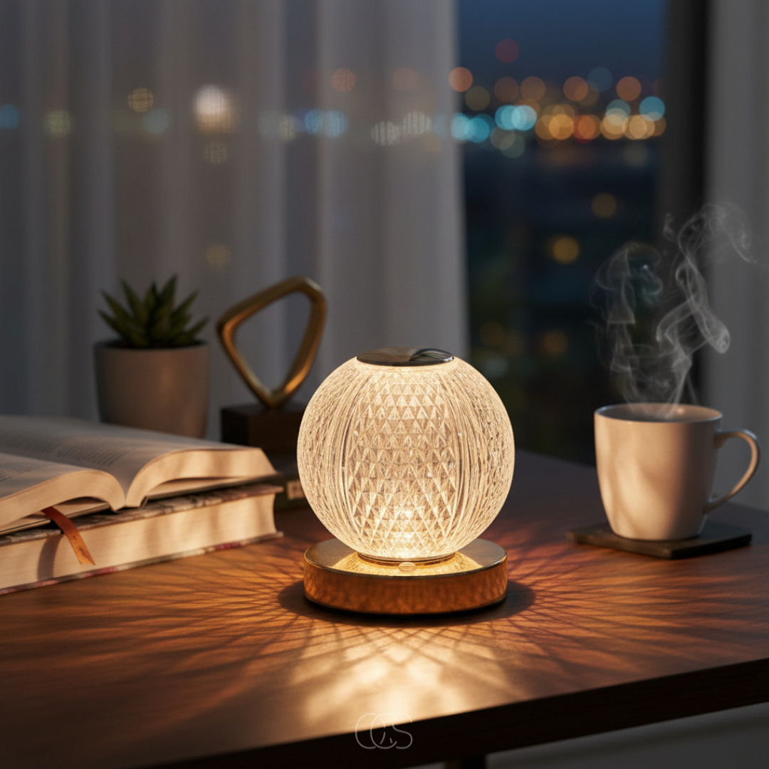 Lampe à poser tactile boule cristal LED rechargeable sans fil 3 intensités lumineuses décoration moderne | Koossa
