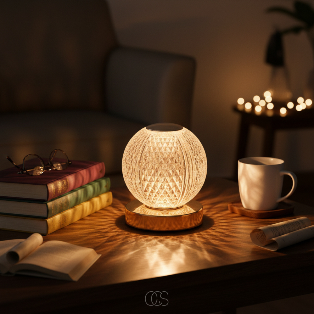 Lampe à poser tactile boule cristal LED rechargeable sans fil 3 intensités lumineuses décoration moderne | Koossa