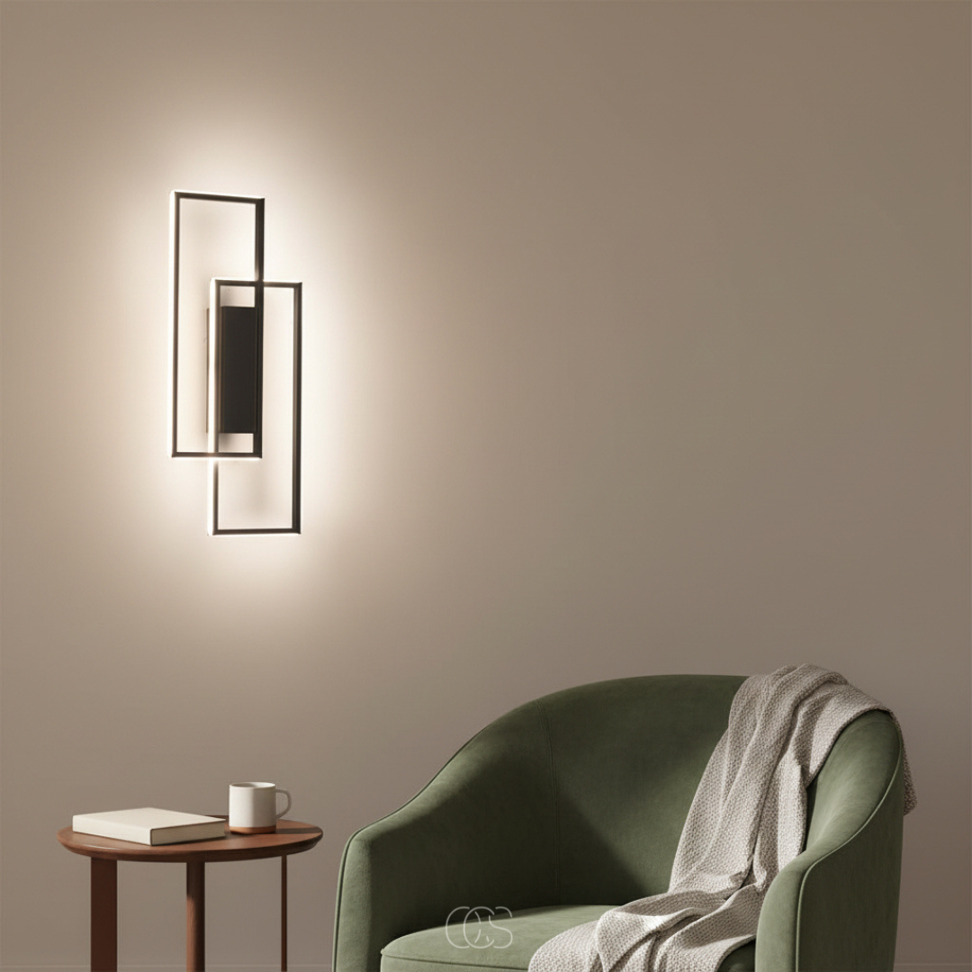 Applique murale LED rectangulaire géométrique trois températures de couleur réglables noir moderne salon | Koossa