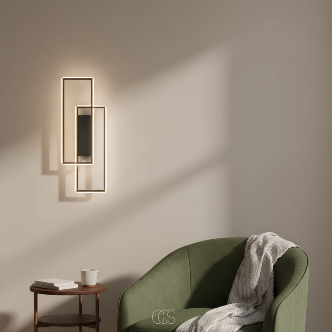 Applique murale LED rectangulaire géométrique trois températures de couleur réglables noir moderne salon | Koossa