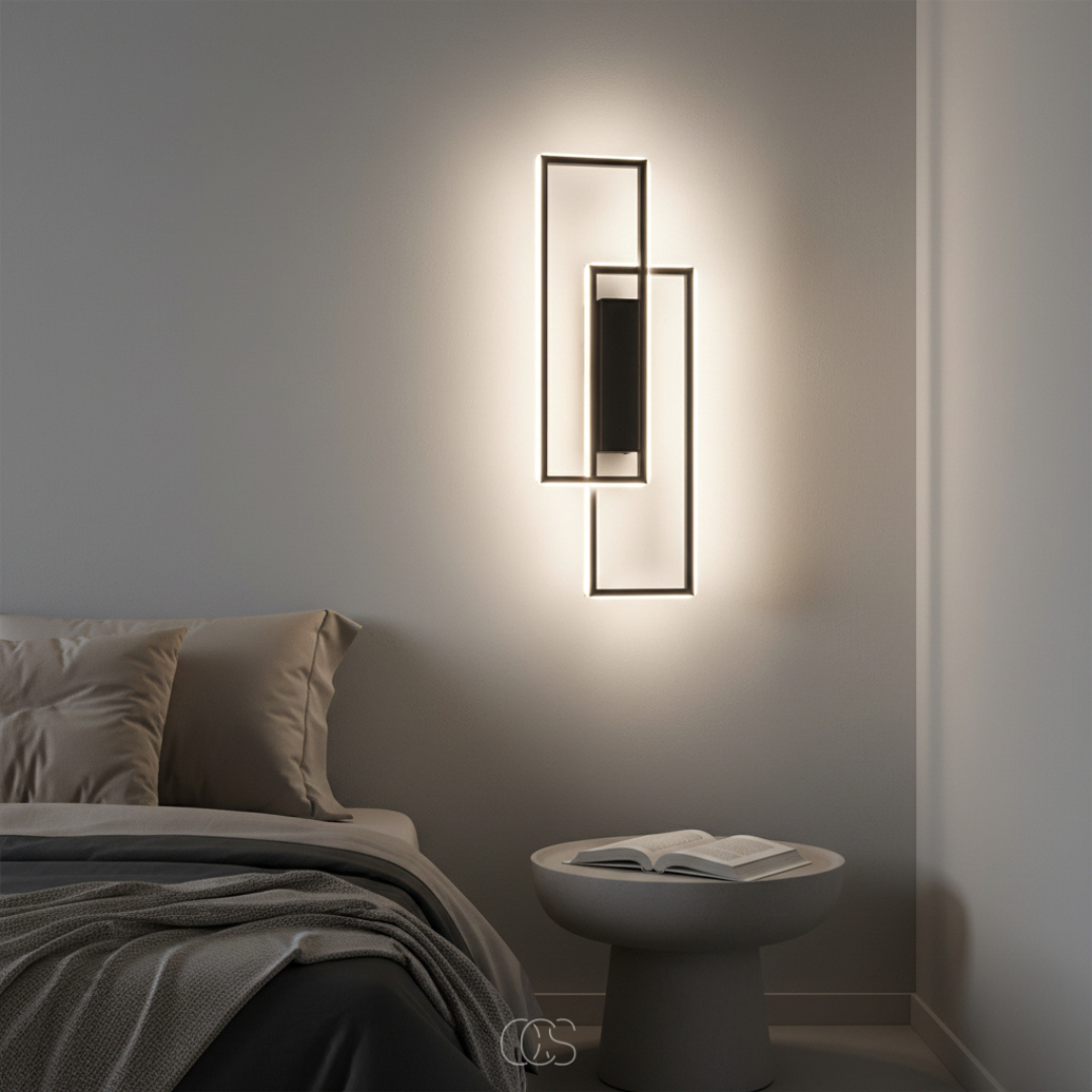 Applique murale LED rectangulaire géométrique trois températures de couleur réglables noir moderne salon | Koossa