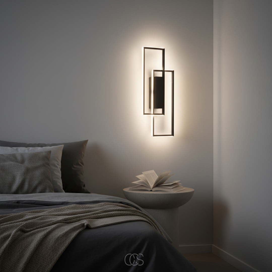 Applique murale LED rectangulaire géométrique trois températures de couleur réglables noir moderne salon | Koossa