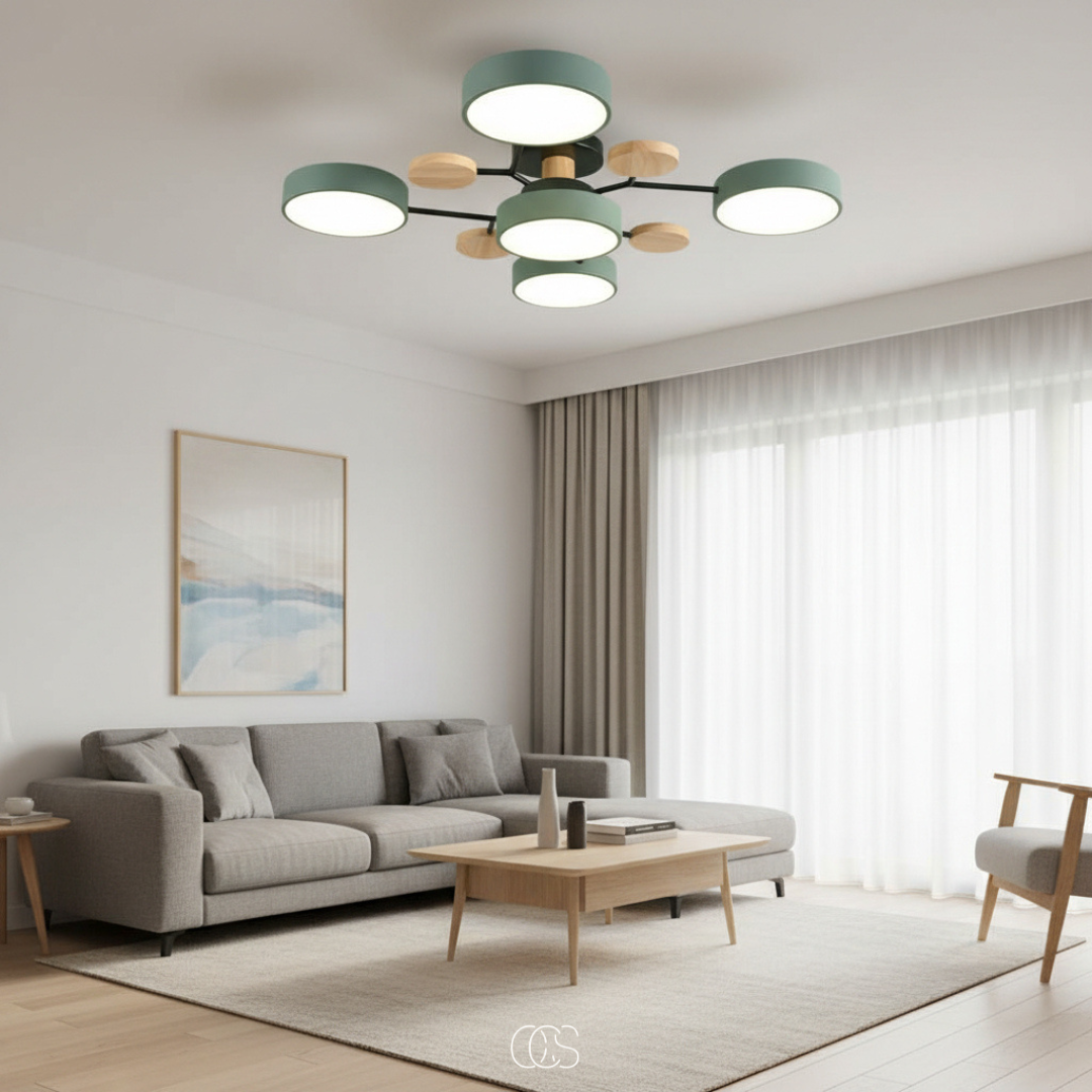 Plafonnier LED rond en métal blanc avec 4 à 6 spots orientables pour salon séjour chambre style moderne | Koossa