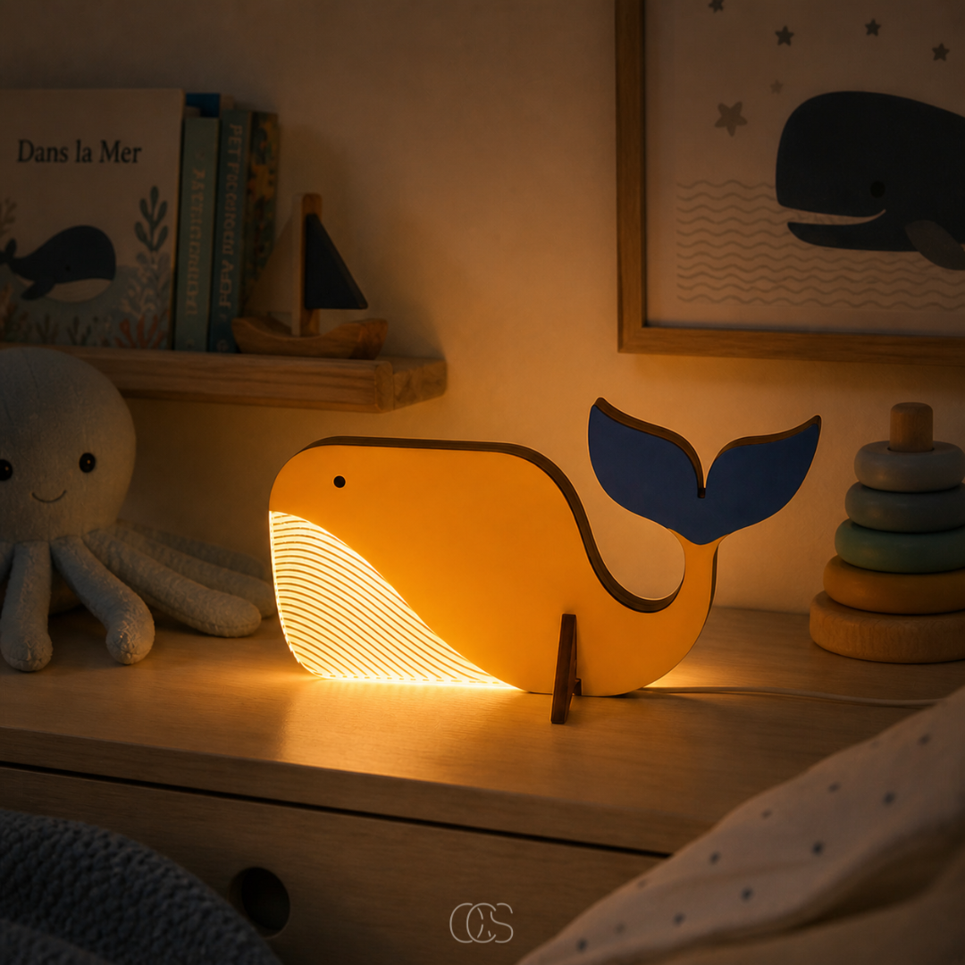 Lampe à Poser LED Enfant Motif Animal en Bois Naturel Veilleuse Douce Chambre Bébé Décoration Scandinave | Koossa