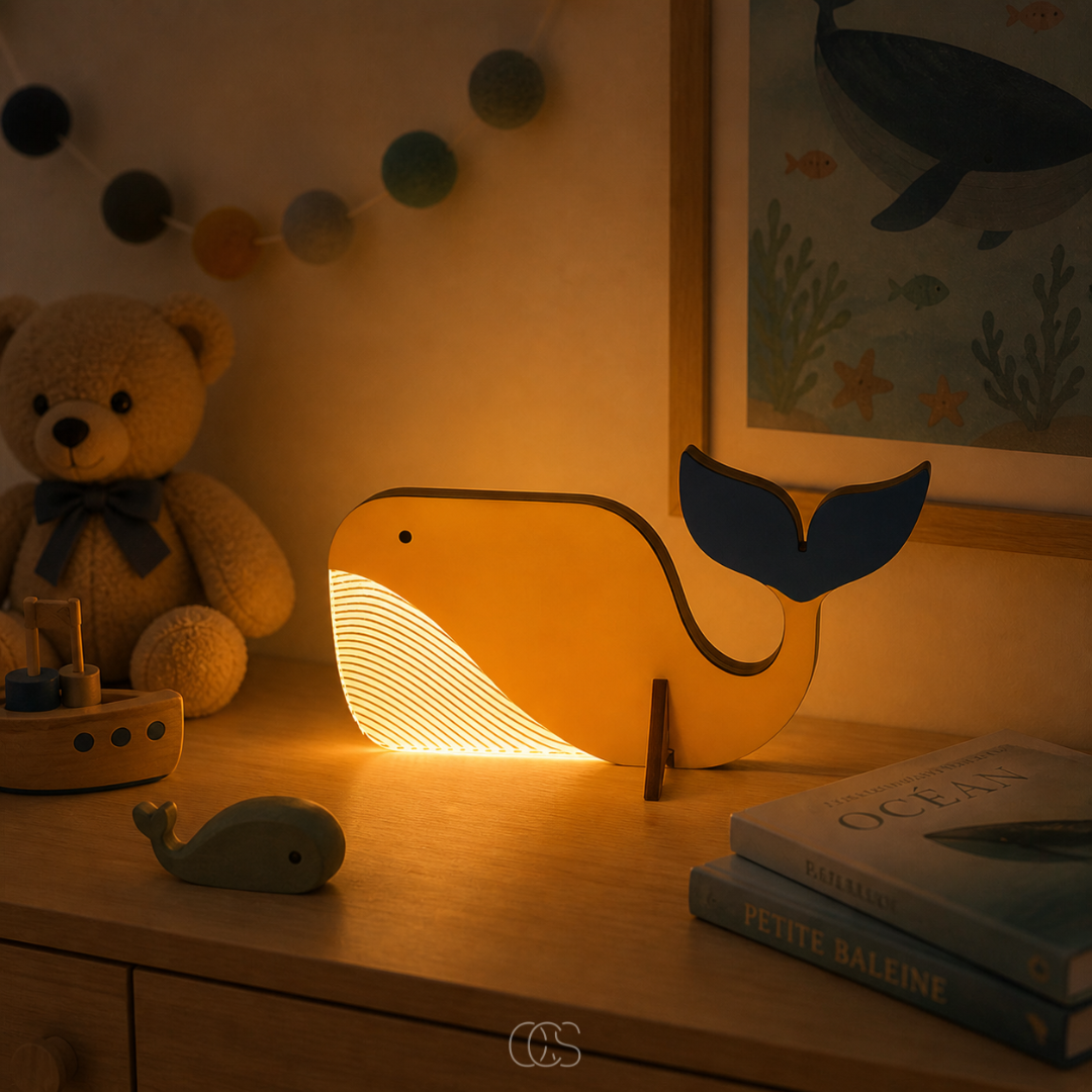 Lampe à Poser LED Enfant Motif Animal en Bois Naturel Veilleuse Douce Chambre Bébé Décoration Scandinave | Koossa