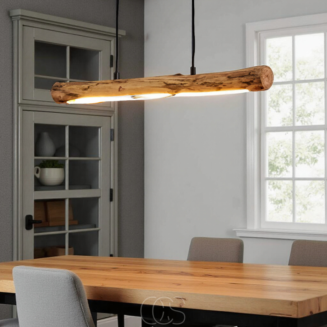 Suspension en bois massif dimmable 80 cm LED intégrée blanc chaud style moderne pour salle à manger et cuisine | Koossa