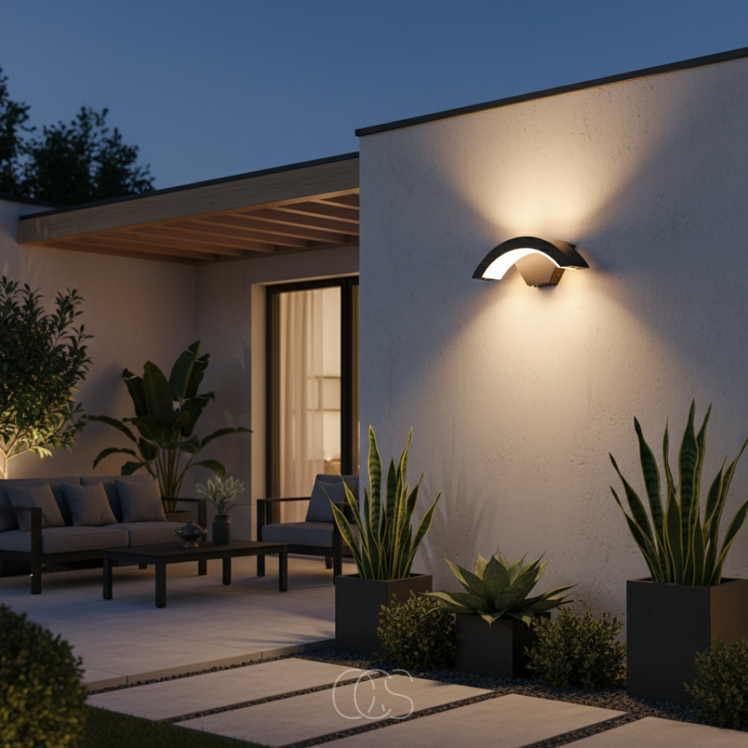 Applique murale extérieure demi-arche avec détecteur de mouvement LED 800 lumens IP65 en aluminium noir jardin | Koossa