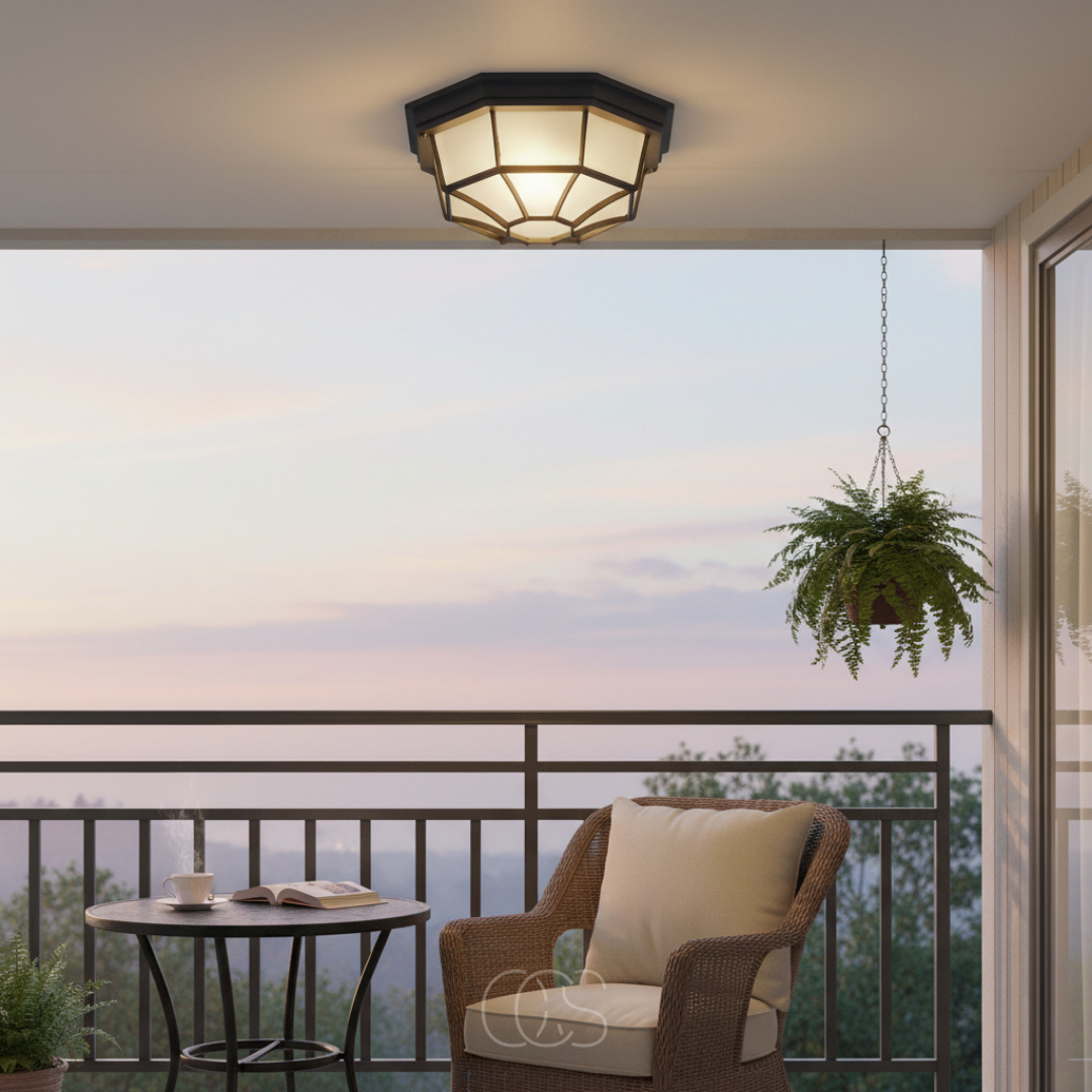 Plafonnier extérieur en aluminium et verre gris foncé E27 dimmable IP44 étanche pour terrasse jardin balcon | Koossa