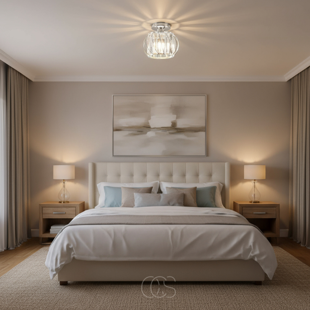 Plafonnier en verre soufflé et fer forgé Ø23 cm lumière diffuse douce pour hall chambre salon ambiance élégante | Koossa