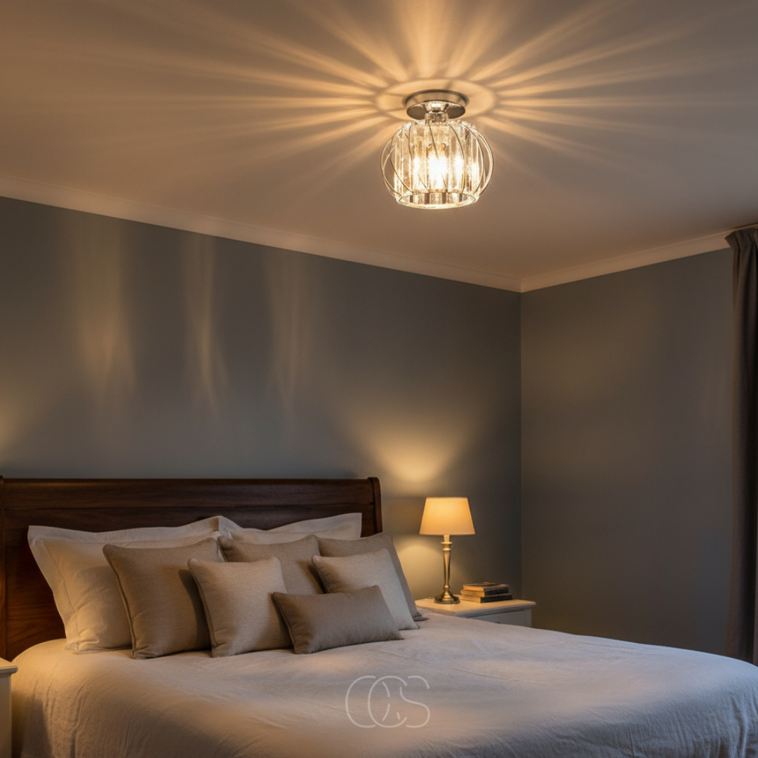 Plafonnier en verre soufflé et fer forgé Ø23 cm lumière diffuse douce pour hall chambre salon ambiance élégante | Koossa
