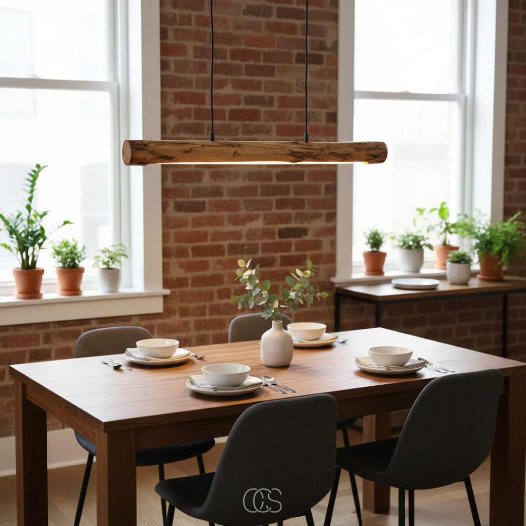 Suspension en bois massif dimmable 80 cm LED intégrée blanc chaud style moderne pour salle à manger et cuisine | Koossa