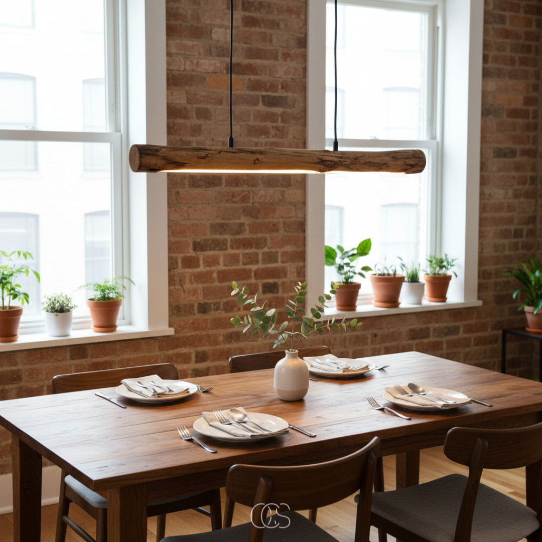 Suspension en bois massif dimmable 80 cm LED intégrée blanc chaud style moderne pour salle à manger et cuisine | Koossa