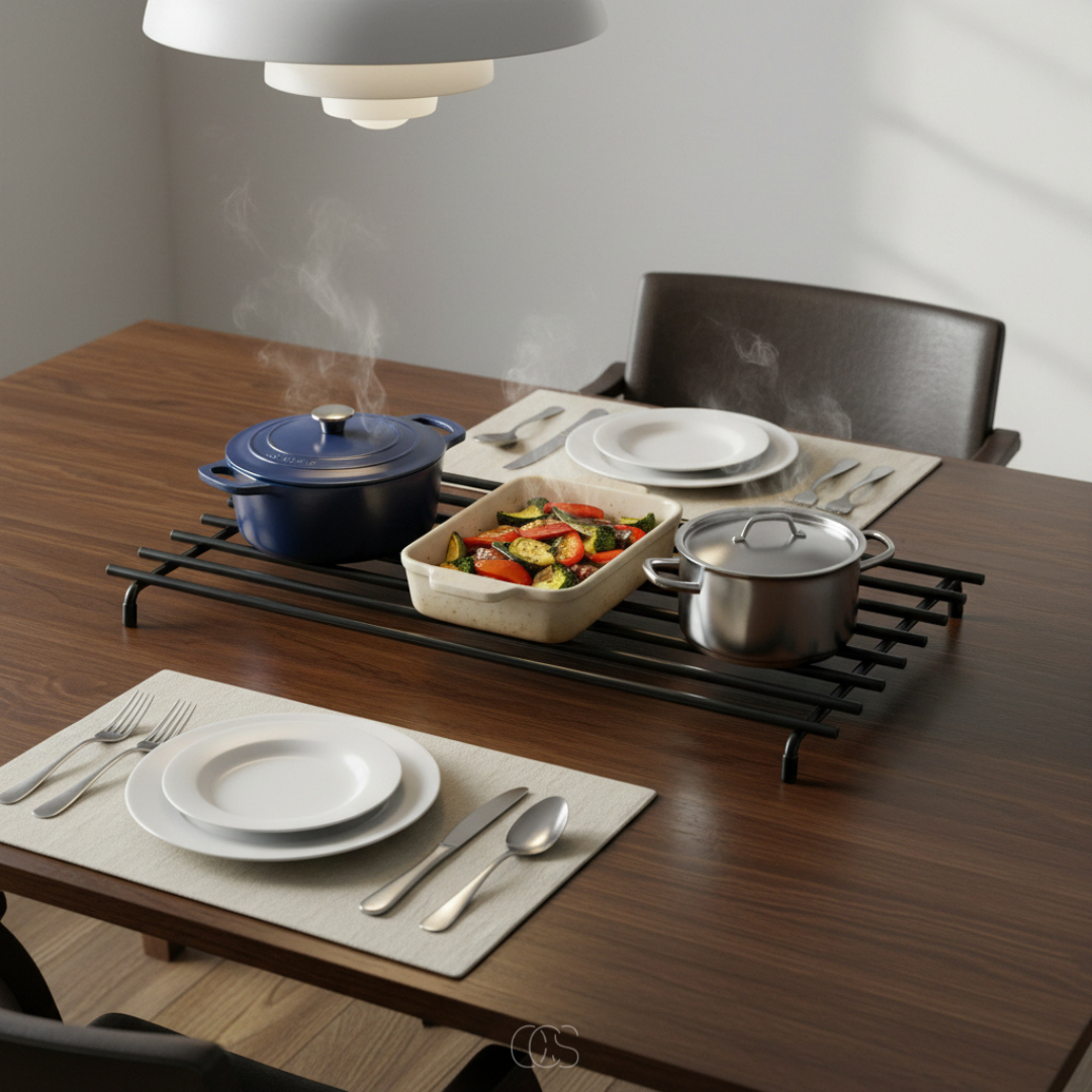 Dessous-de-plat rectangulaire en métal thermoresistant antidérapant pour protéger votre table des pannes chaudes | Koossa