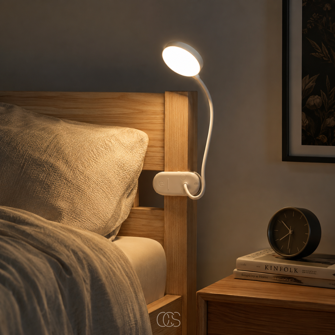 Lampe à pince rechargeable col flexible 360° sans fil LED blanc lumière lecture bureau chevet nomade portable | Koossa