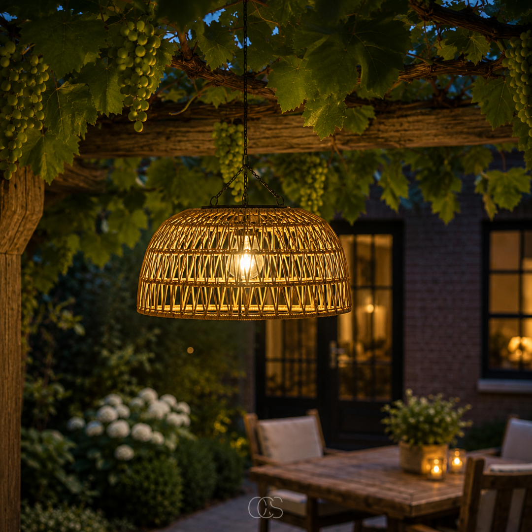 Suspension solaire tressée pour extérieur blanc chaud luminaire sans fil IP44 jardin terrasse pergola | Koossa