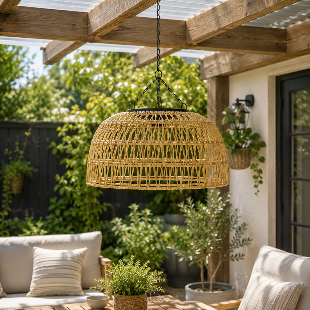 Suspension solaire tressée pour extérieur blanc chaud luminaire sans fil IP44 jardin terrasse pergola | Koossa