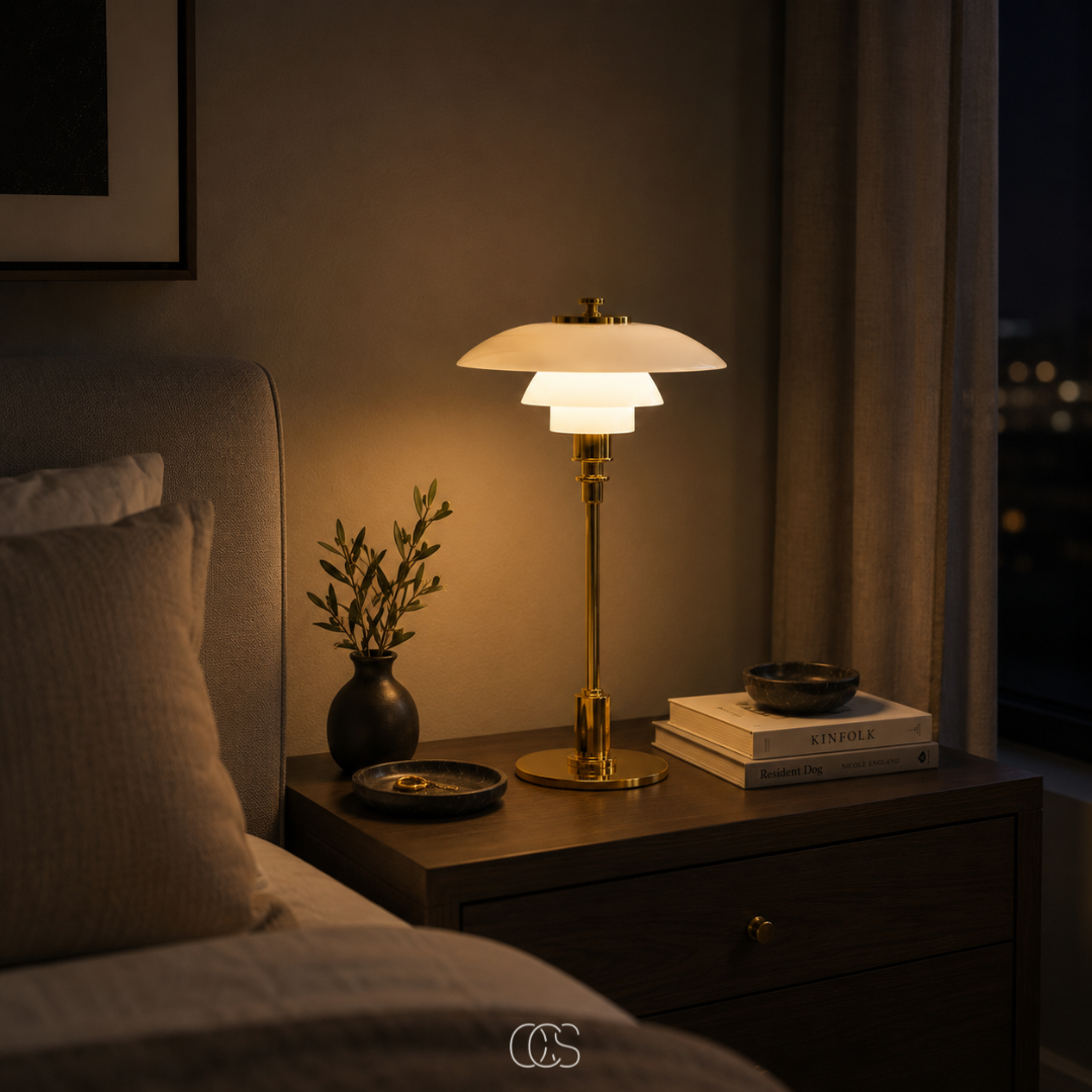 Lampe à poser en verre stratifié et métal doré ou chromé – Design scandinave intemporel pour ambiance chaleureuse | Koossa