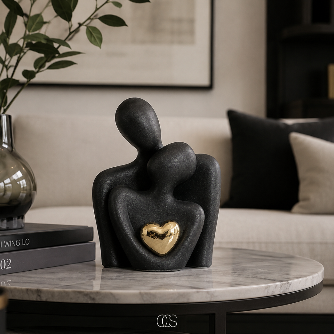 Duo de statuettes enlacées en céramique mate minimaliste moderne décoration salon chambre ambiance zen | Koossa