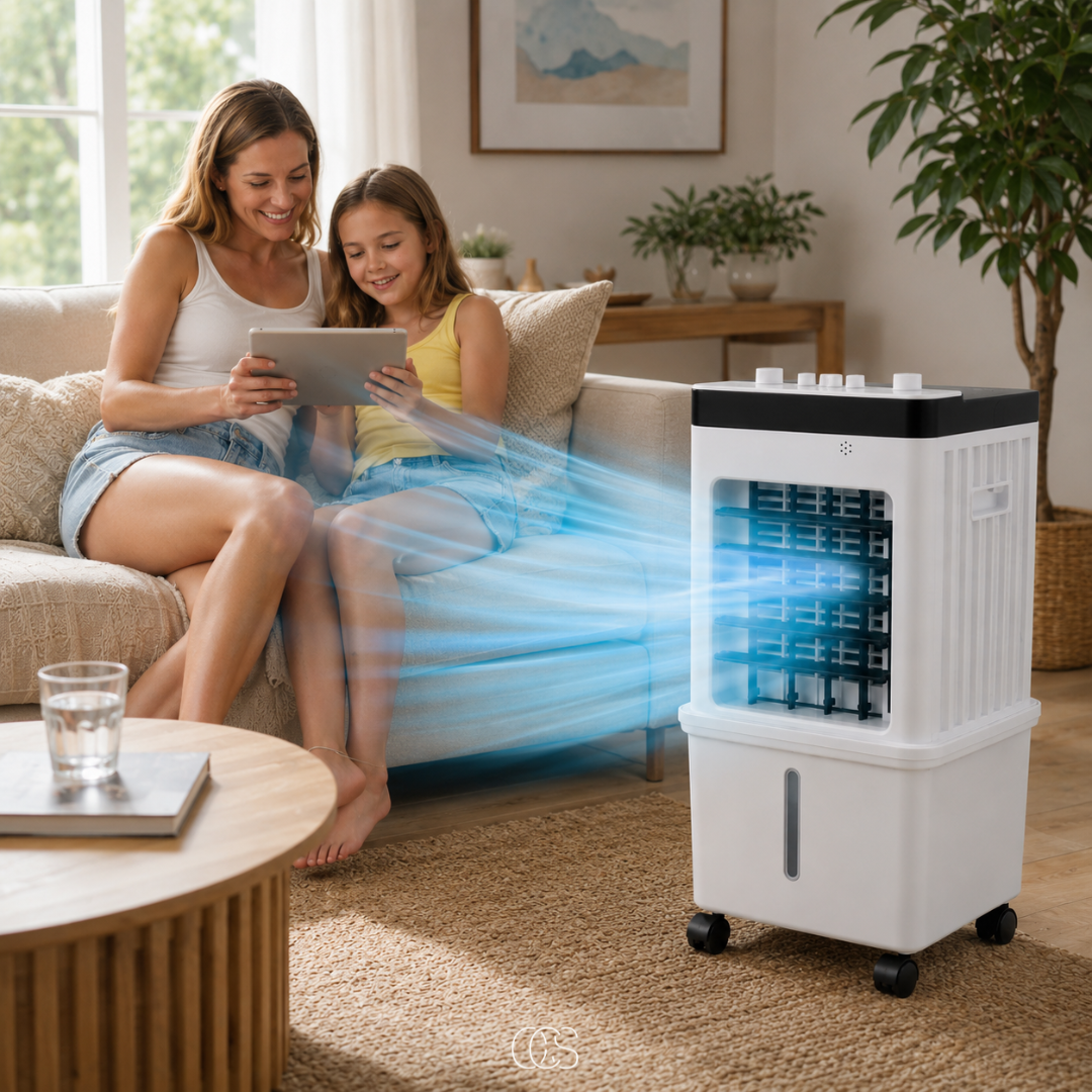 Refroidisseur d'air mobile 3-en-1 avec réservoir d'eau et roulettes pour climatisation intérieur confortable | Koossa