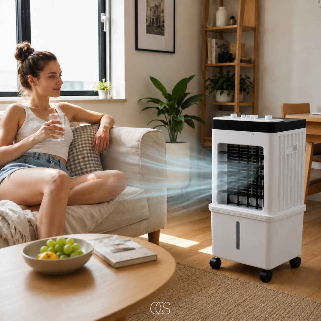 Refroidisseur d'air mobile 3-en-1 avec réservoir d'eau et roulettes pour climatisation intérieur confortable | Koossa