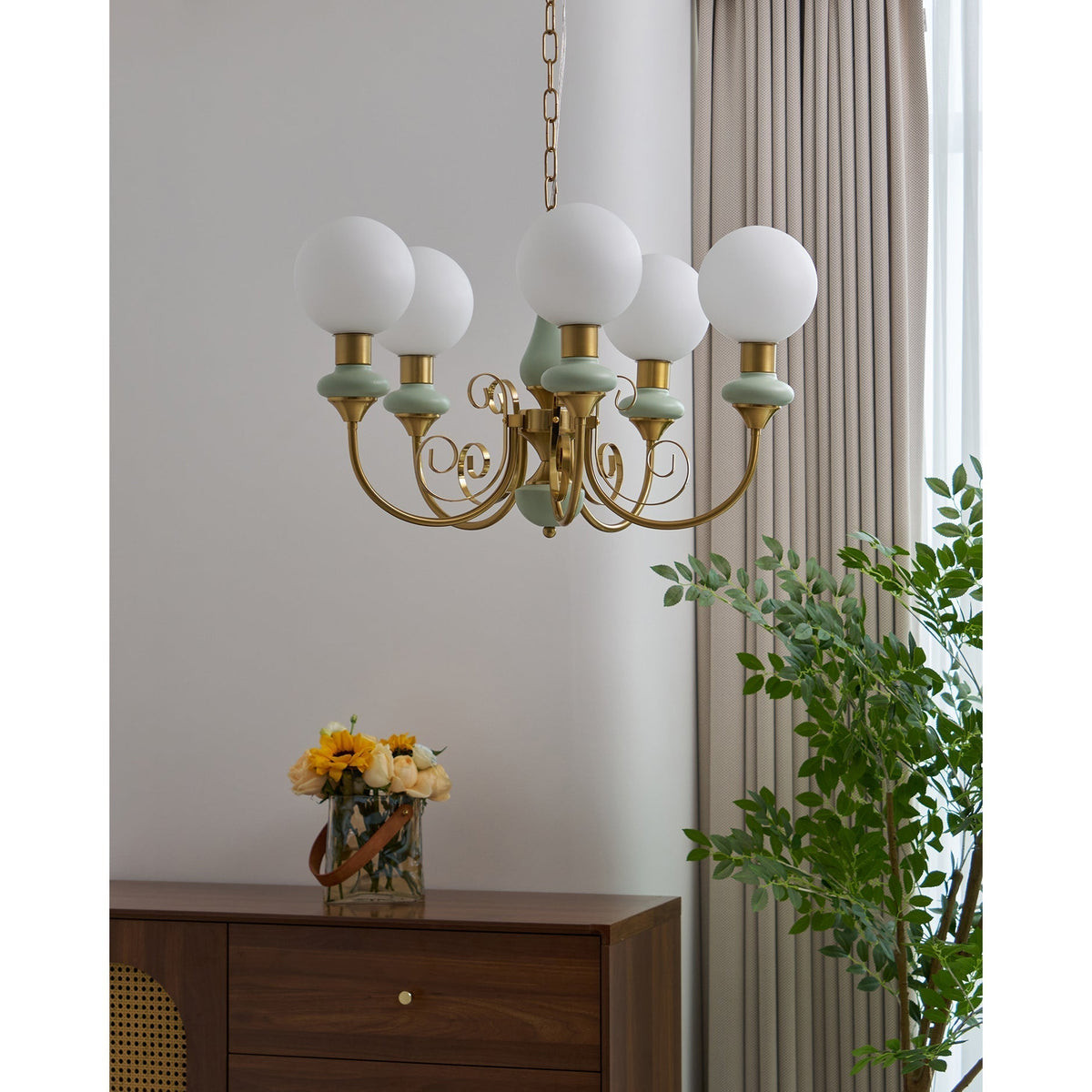 Modern Glass Sphere Pendant Chandelier with Iron Frame, Multi-Light Fixture for Dining Room, Kitchen Island Lighting, Adjustable Hanging | Lonoma