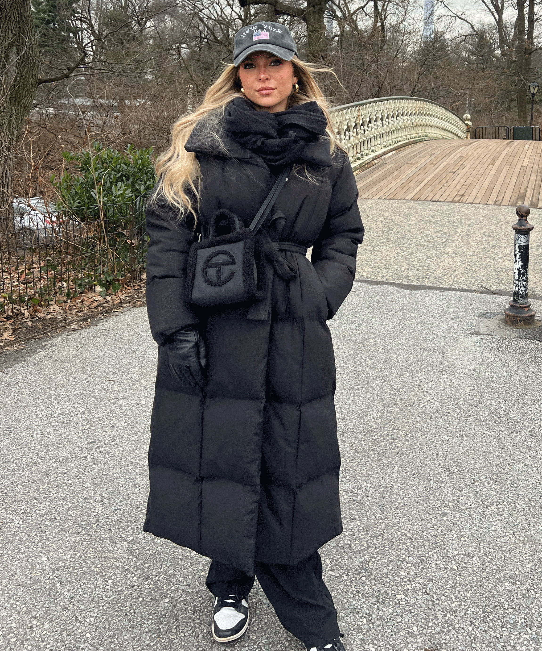 Women's Black Maxi Puffer Coat with Belt — Elegant Long Winter Jacket for Cold Weather & Everyday Style | Koossa