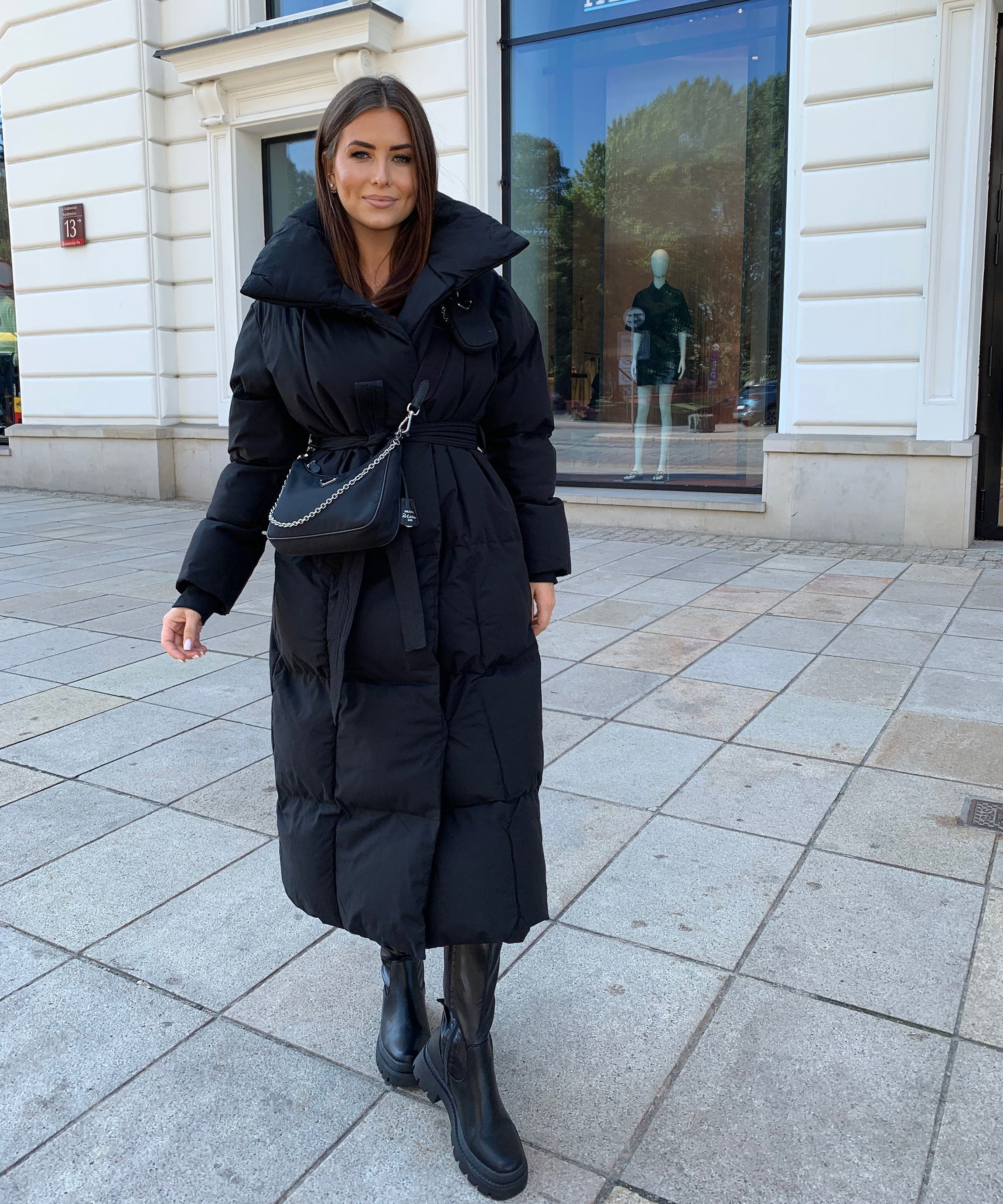 Women's Black Maxi Puffer Coat with Belt — Elegant Long Winter Jacket for Cold Weather & Everyday Style | Koossa