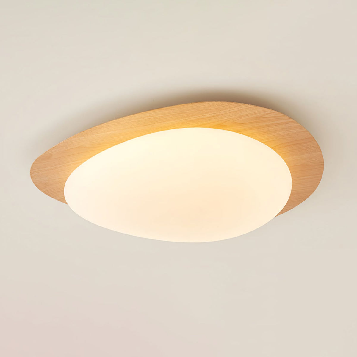 Flush Mount LED Ceiling Light Walnut Wood Finish Oval Pebble Shape for Bedroom Kitchen Hallway Dining Room Living Room | Lonoma