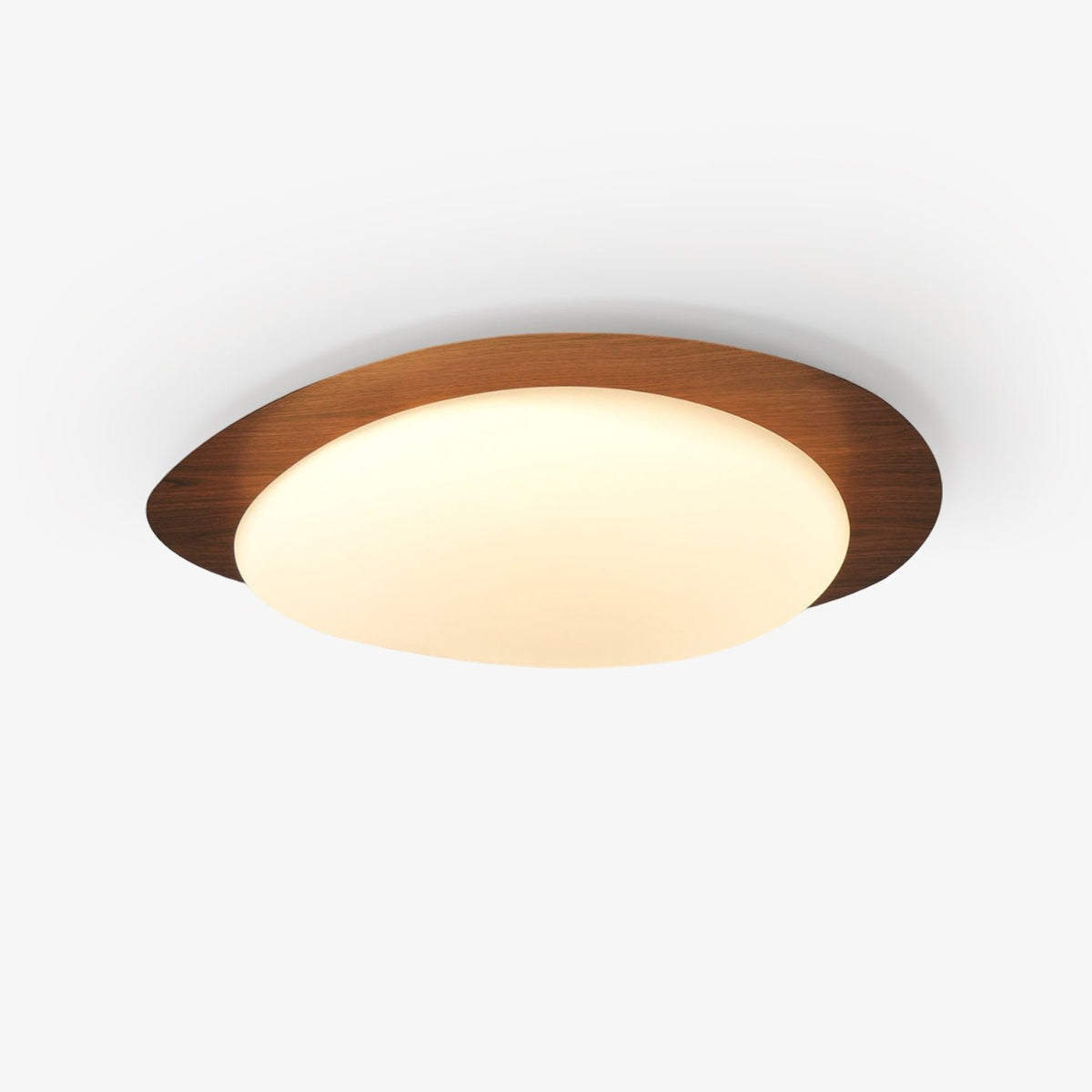 Flush Mount LED Ceiling Light Walnut Wood Finish Oval Pebble Shape for Bedroom Kitchen Hallway Dining Room Living Room | Lonoma