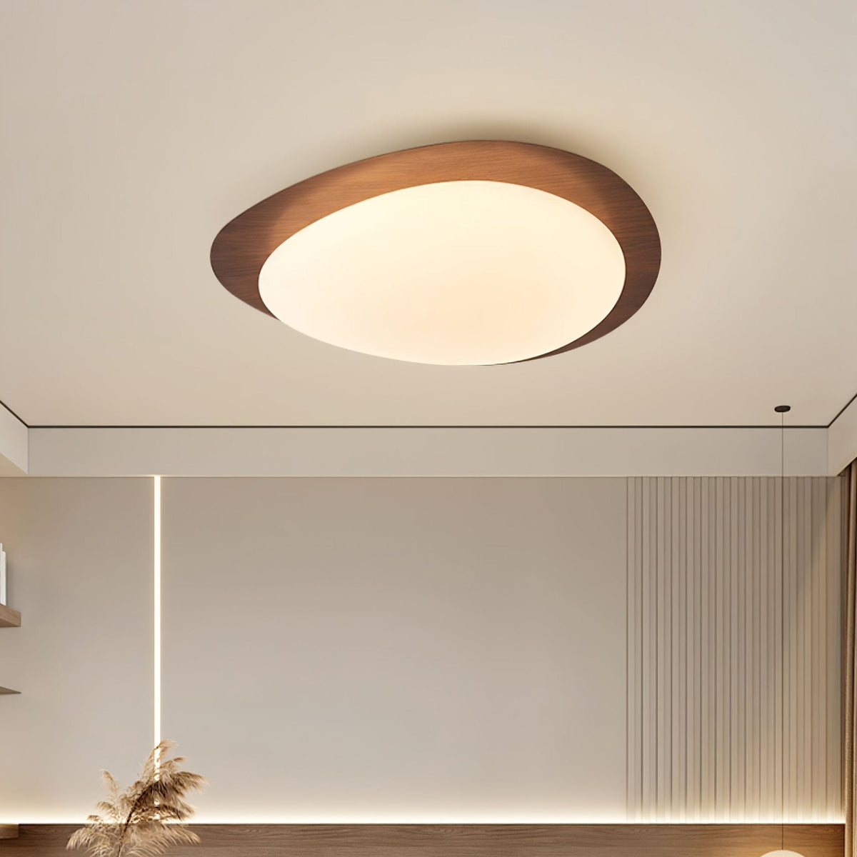 Flush Mount LED Ceiling Light Walnut Wood Finish Oval Pebble Shape for Bedroom Kitchen Hallway Dining Room Living Room | Lonoma