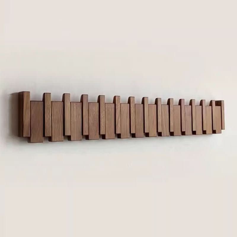 Patère murale en bois massif design piano avec crochets escamotables faits main pour entrée et couloir élégants | Koossa