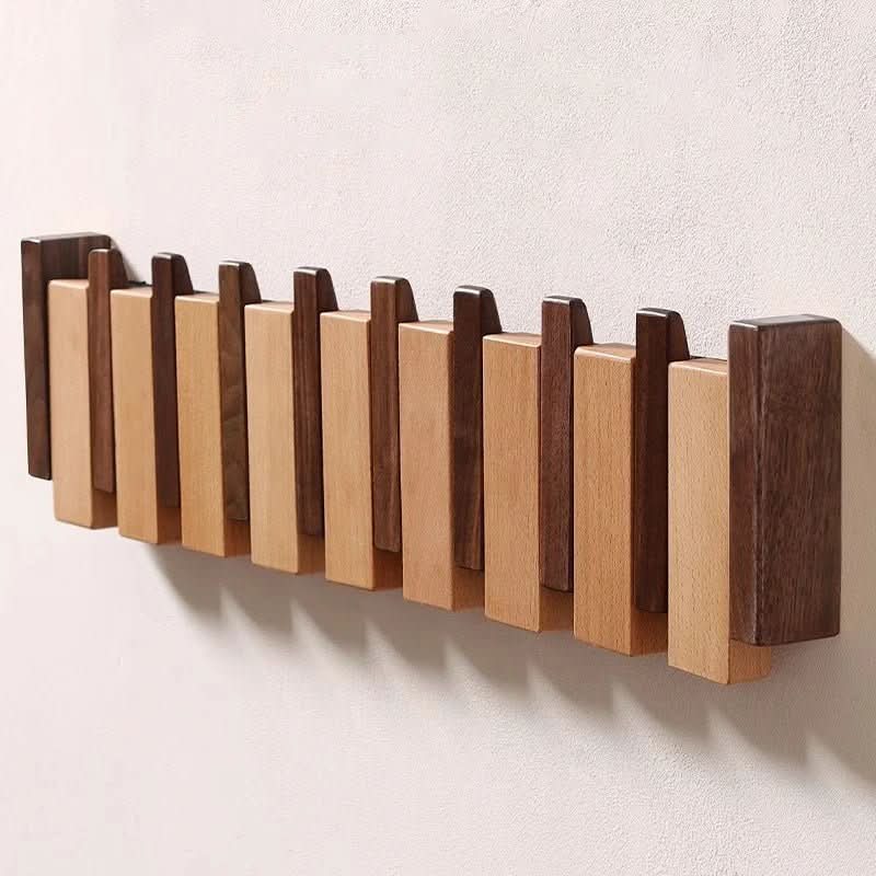 Patère murale en bois massif design piano avec crochets escamotables faits main pour entrée et couloir élégants | Koossa