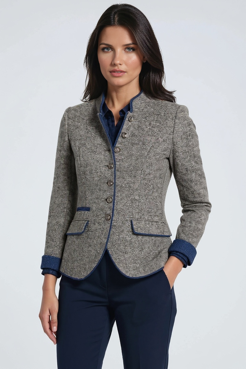 Stand Collar Wool Blazer in Grey – Tailored Jacket for Office and Evening | Koossa